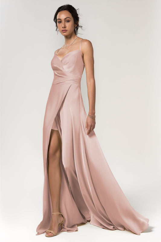 A-Line Floor Length Luxe Satin Bridesmaid Dress Formal Dresses CB0579