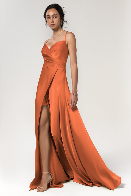 A-Line Floor Length Luxe Satin Bridesmaid Dress Formal Dresses CB0579