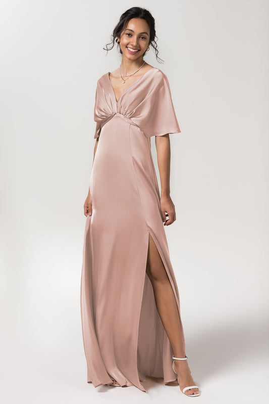Sheath Floor Length Luxe Satin Bridesmaid Dress Formal Dresses CB0584