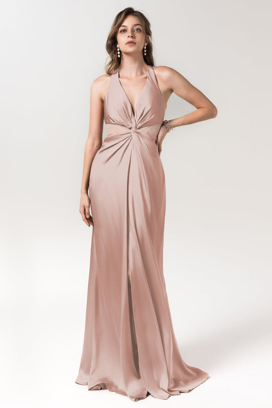 Sheath Floor Length Luxe Satin Bridesmaid Dress Formal Dresses CB0586