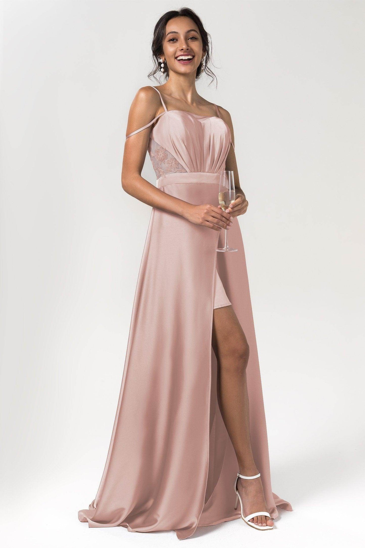 A-Line Floor Length Luxe Satin Bridesmaid Dress Formal Dresses CB0588 - COCOMELODY