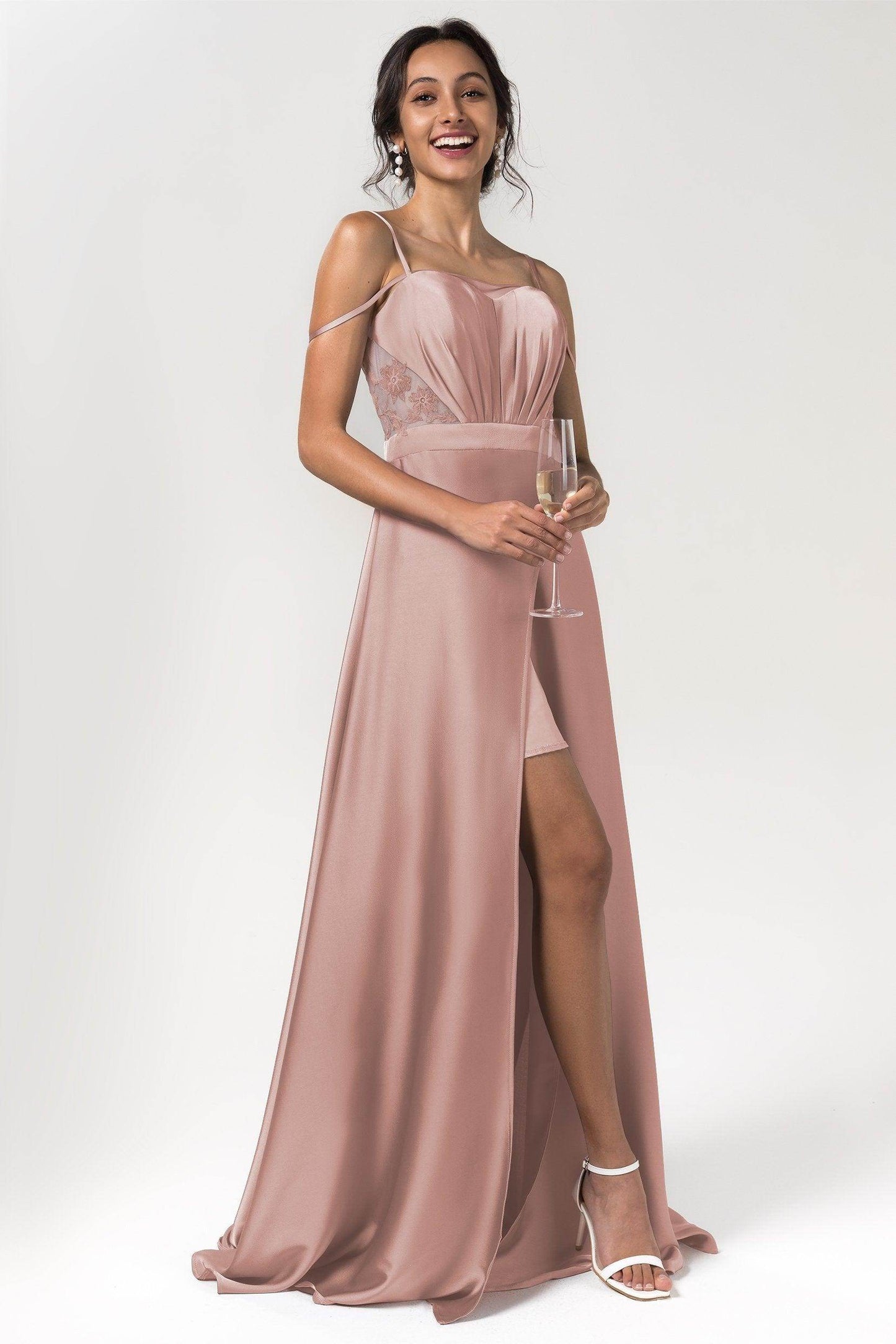 A-Line Floor Length Luxe Satin Bridesmaid Dress Formal Dresses CB0588 - COCOMELODY
