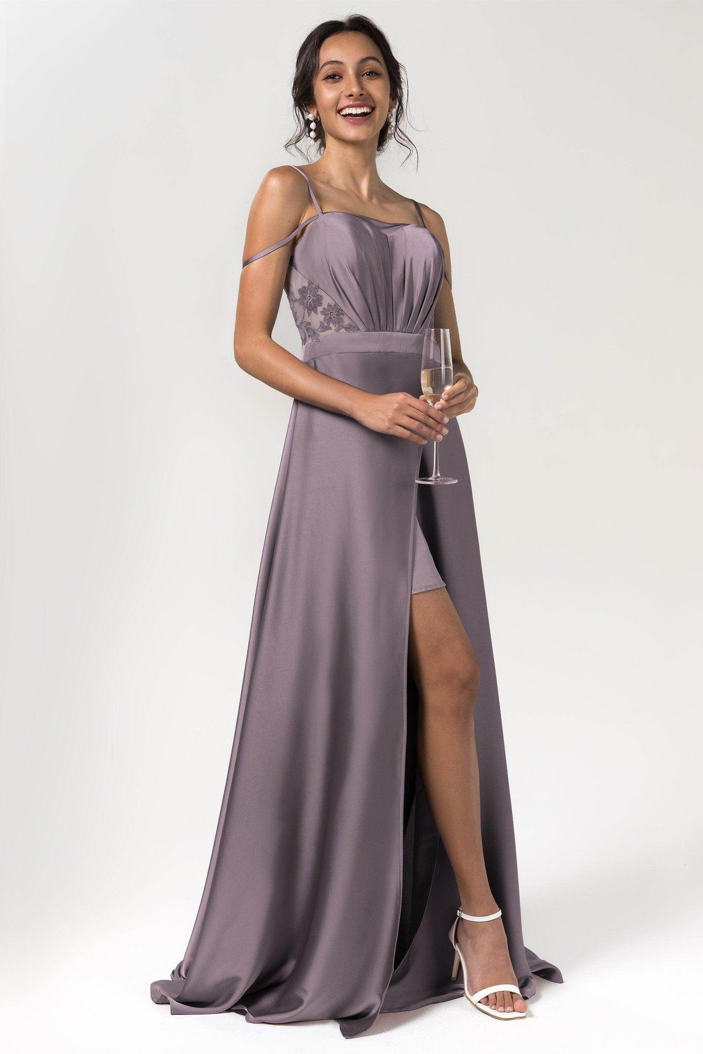 A-Line Floor Length Luxe Satin Bridesmaid Dress Formal Dresses CB0588 - COCOMELODY