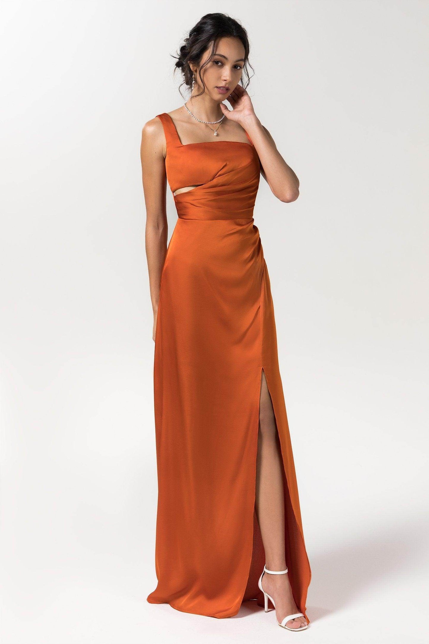 Sheath Floor Length Luxe Satin Bridesmaid Dress Formal Dresses CB0590 - COCOMELODY