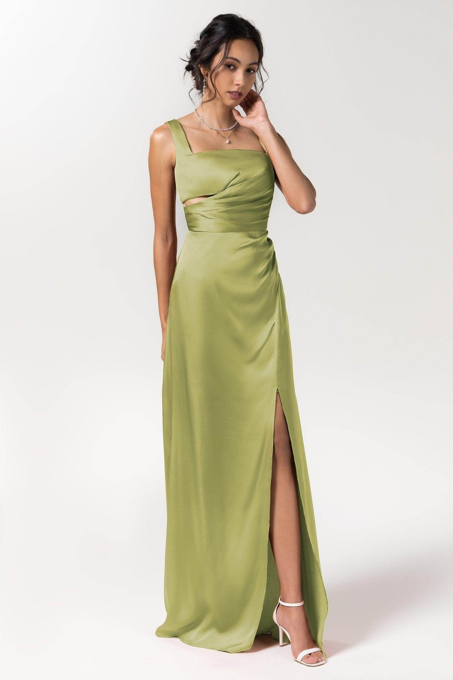Sheath Floor Length Luxe Satin Bridesmaid Dress Formal Dresses CB0590 - COCOMELODY