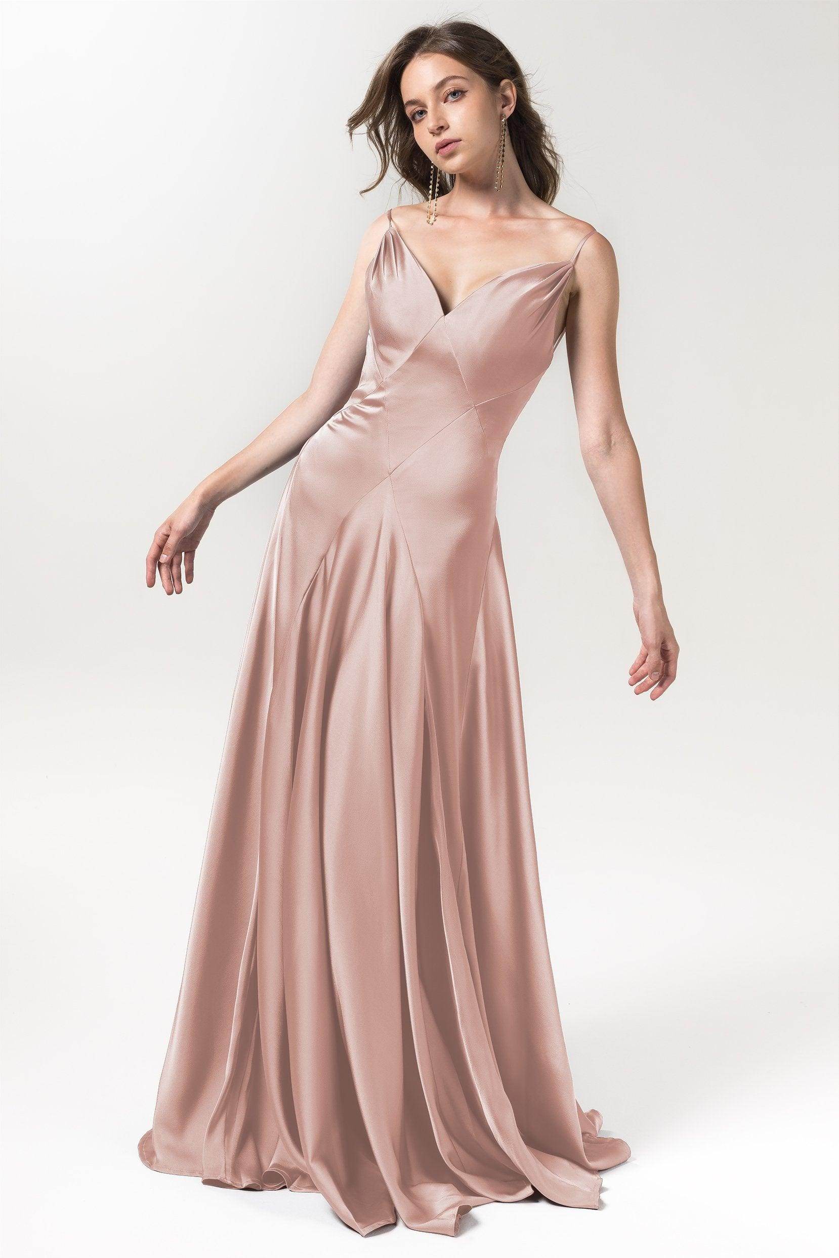 A-Line Floor Length Luxe Satin Bridesmaid Dress Formal Dresses CB0591 - COCOMELODY