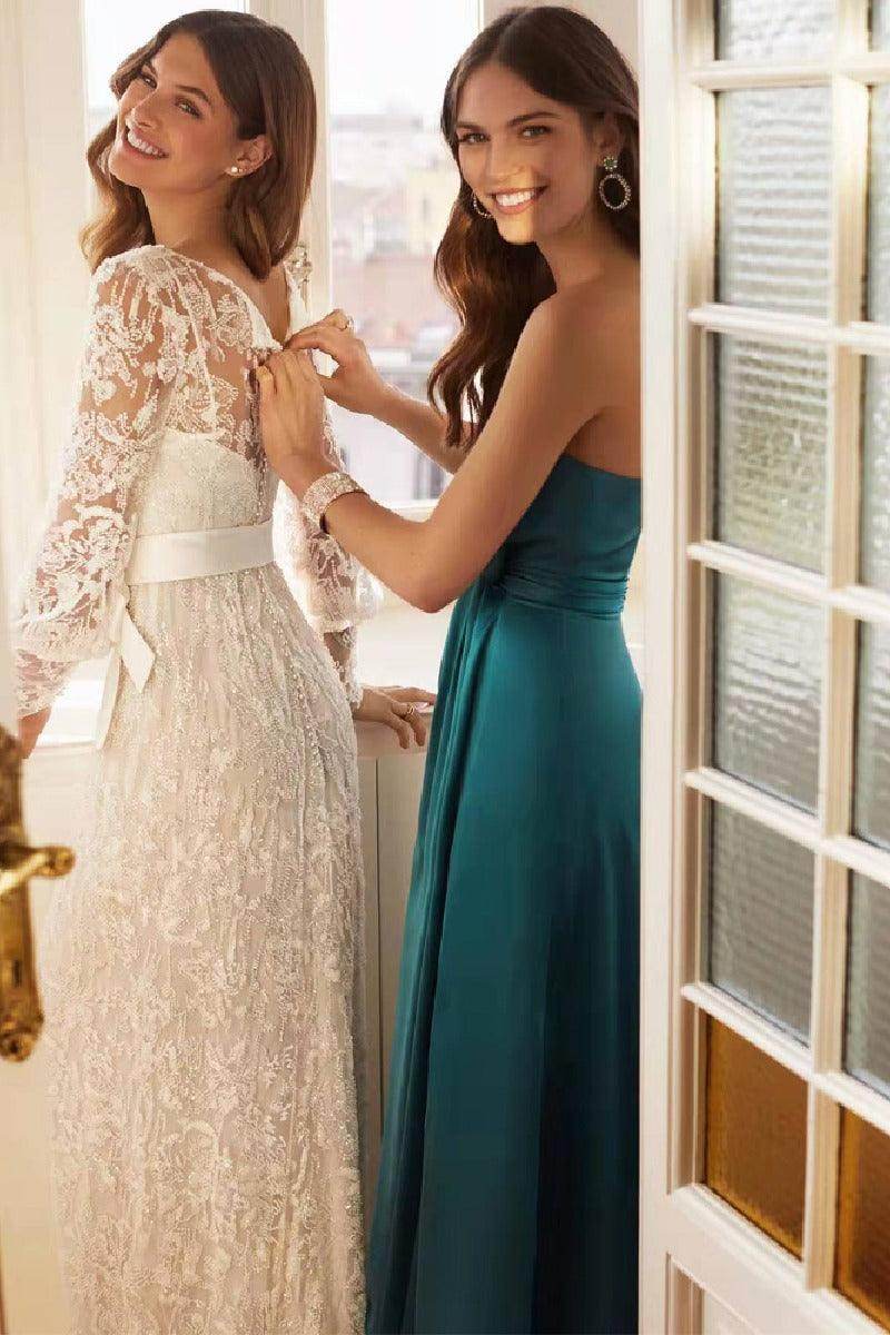 A-Line Maxi Luxuriant Satin Bridesmaid Dress 671430506147 - COCOMELODY