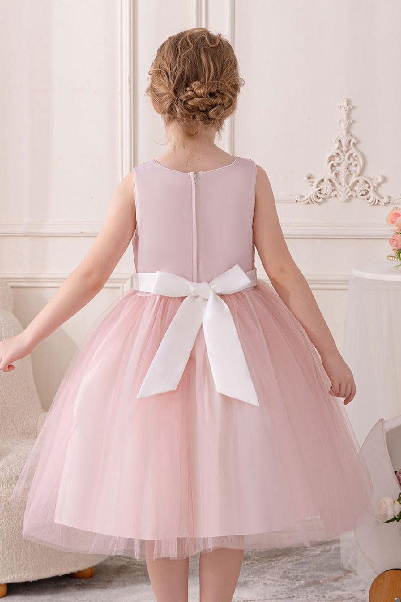 A-line/Princess Scoop Neck Knee-Length Lace Tulle Flower Girl Dress With Bowknot Sashes 854386467203 - COCOMELODY