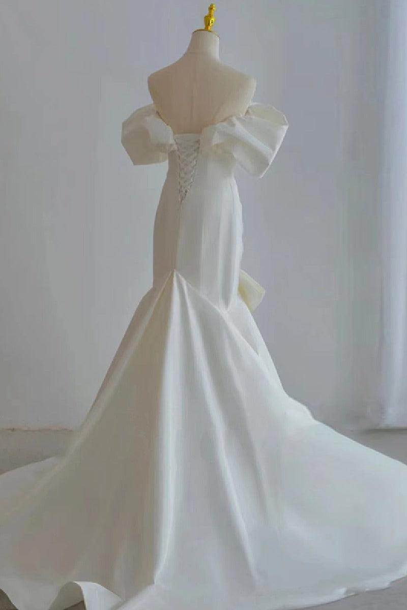 Trumpet-Mermaid Sweep-Brush Train Satin Wedding Dress 676063040132 - COCOMELODY
