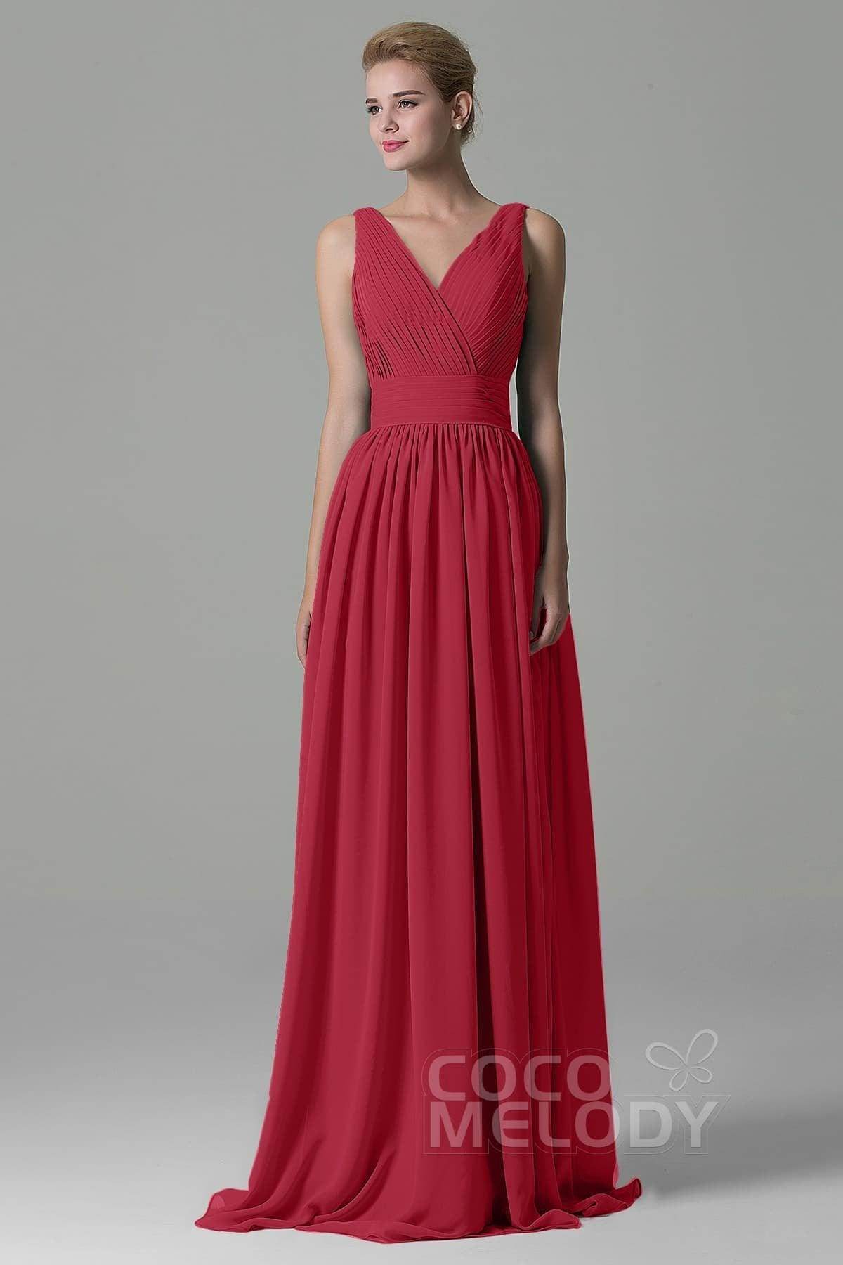 Sheath Floor Length Chiffon Bridesmaid Dress COAF1500A - COCOMELODY