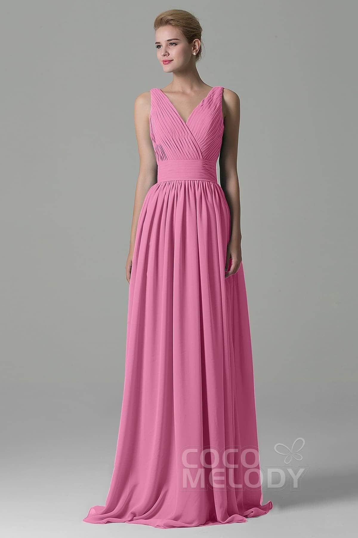 Sheath Floor Length Chiffon Bridesmaid Dress COAF1500A - COCOMELODY