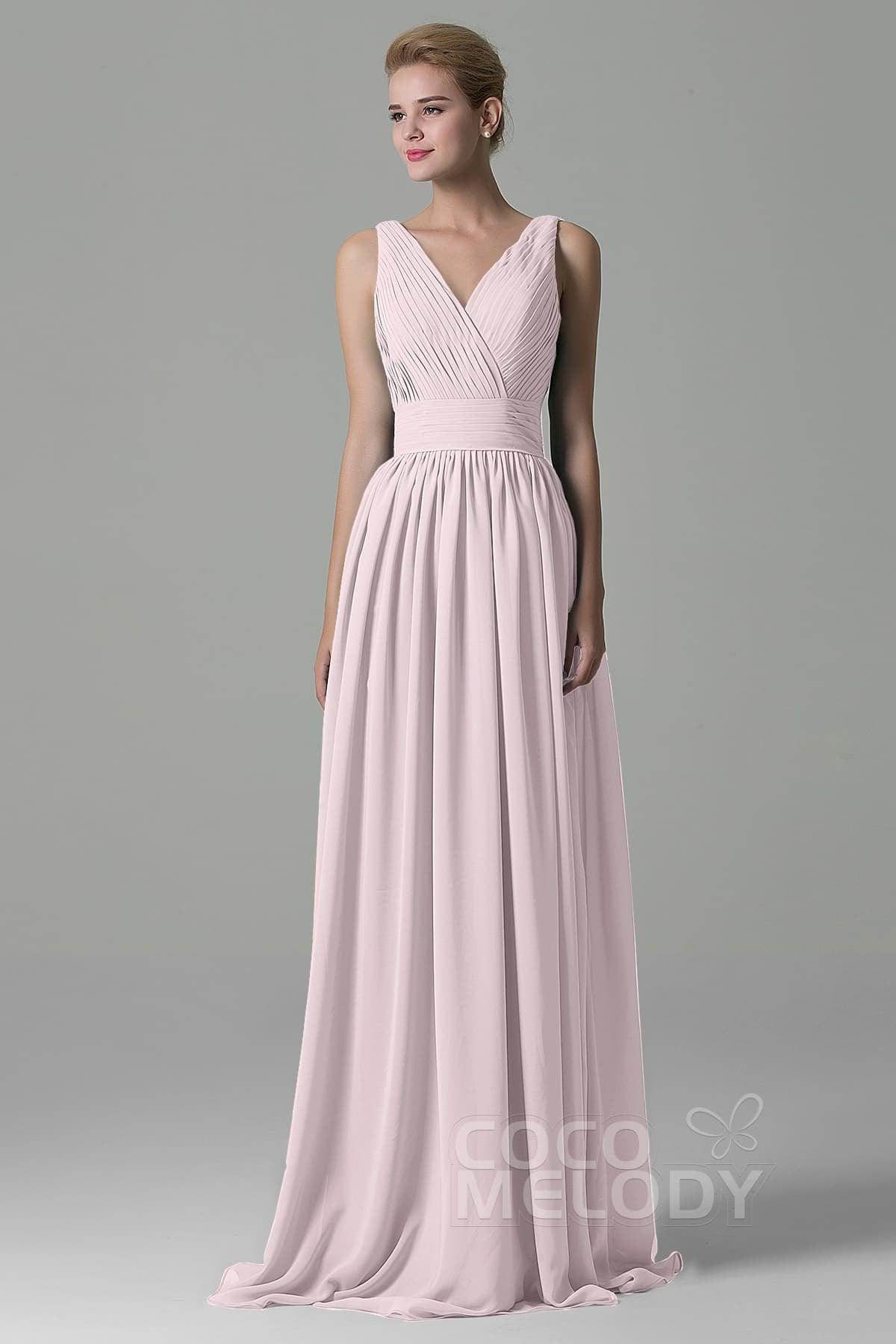 Sheath Floor Length Chiffon Bridesmaid Dress COAF1500A - COCOMELODY