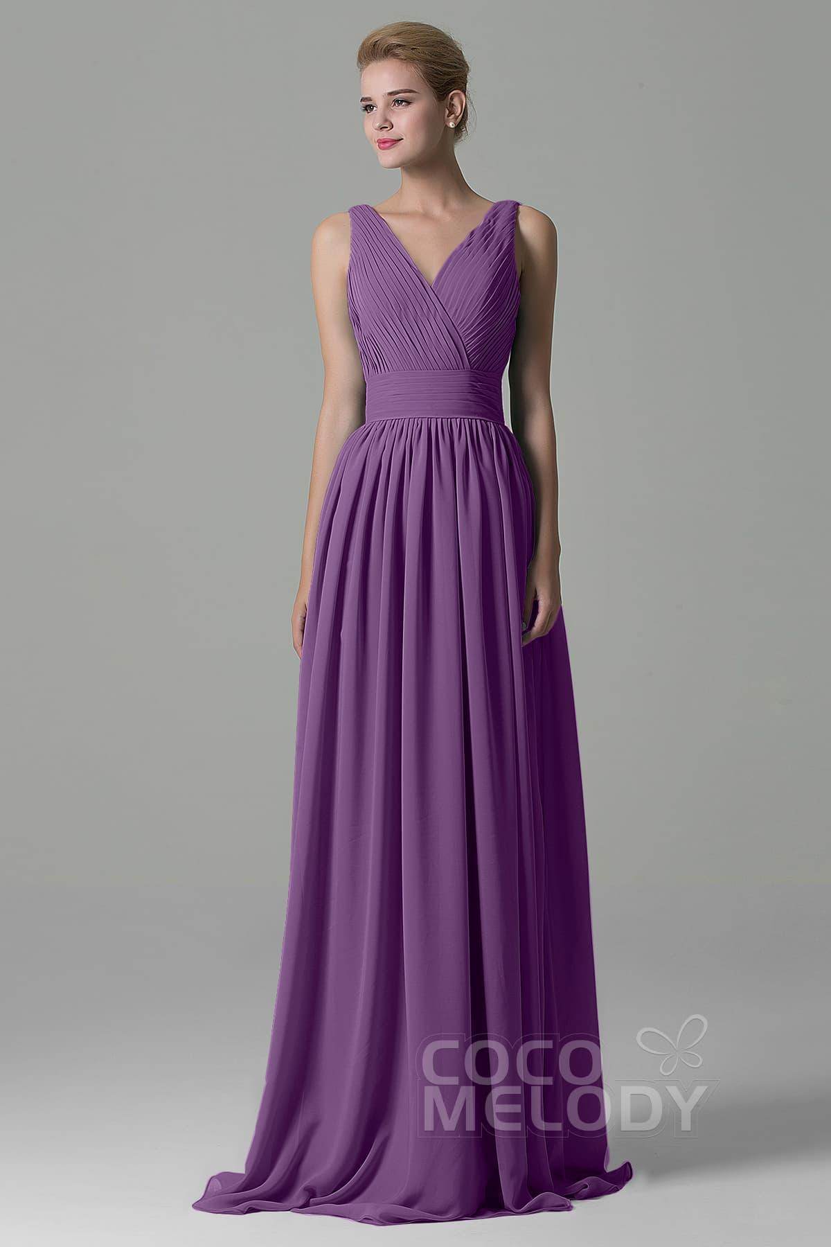 Sheath Floor Length Chiffon Bridesmaid Dress COAF1500A - COCOMELODY