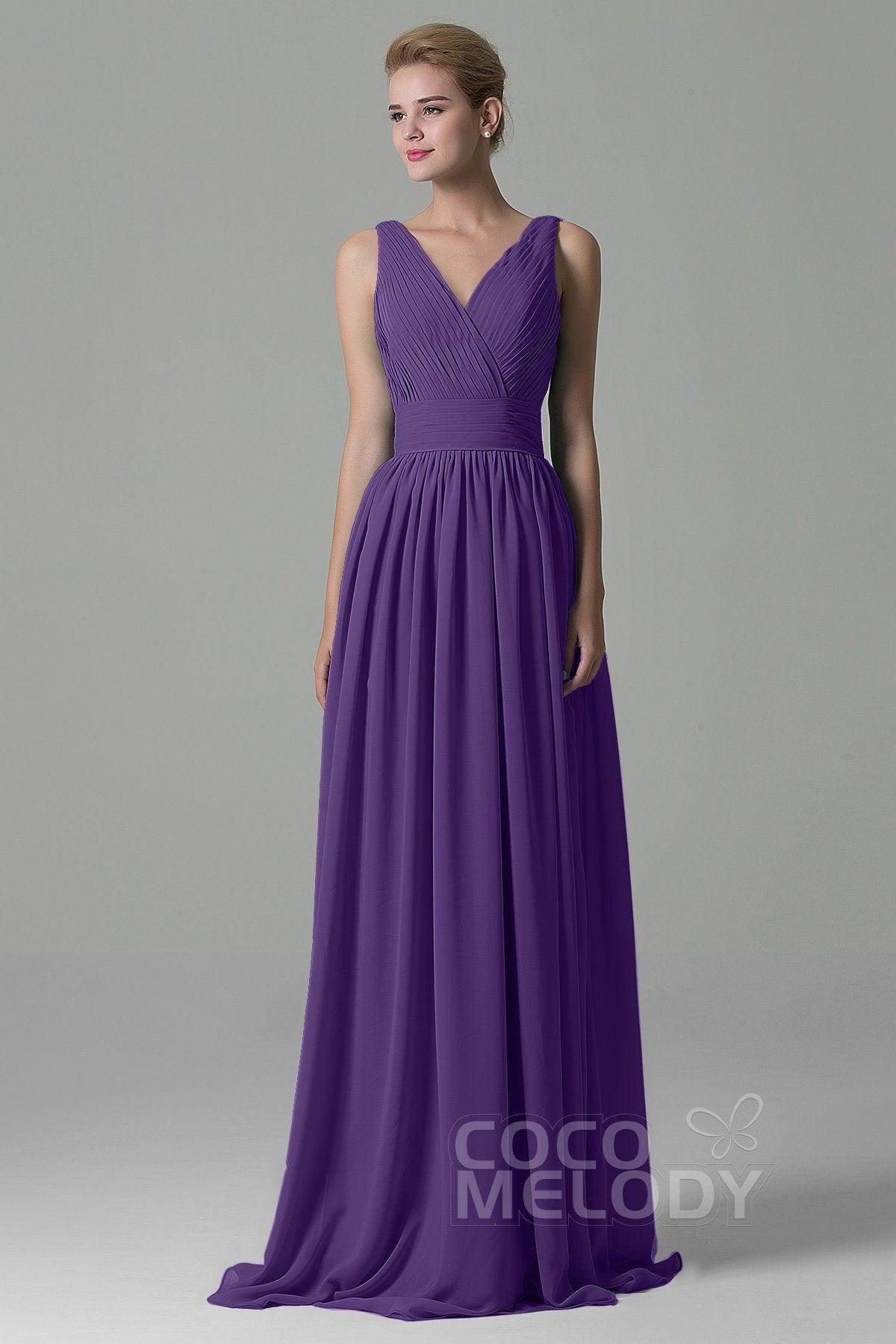 Sheath Floor Length Chiffon Bridesmaid Dress COAF1500A - COCOMELODY