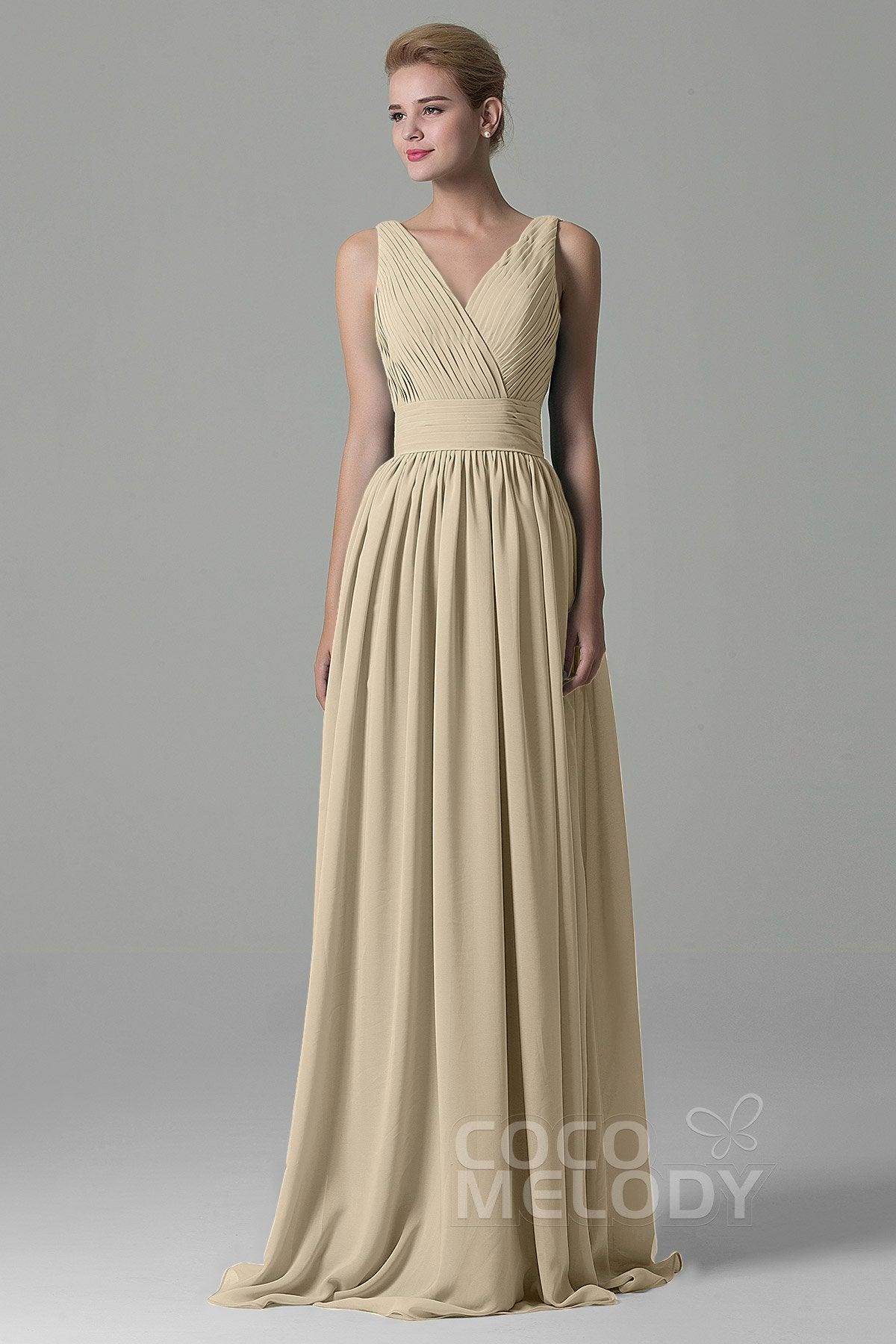 Sheath Floor Length Chiffon Bridesmaid Dress COAF1500A - COCOMELODY