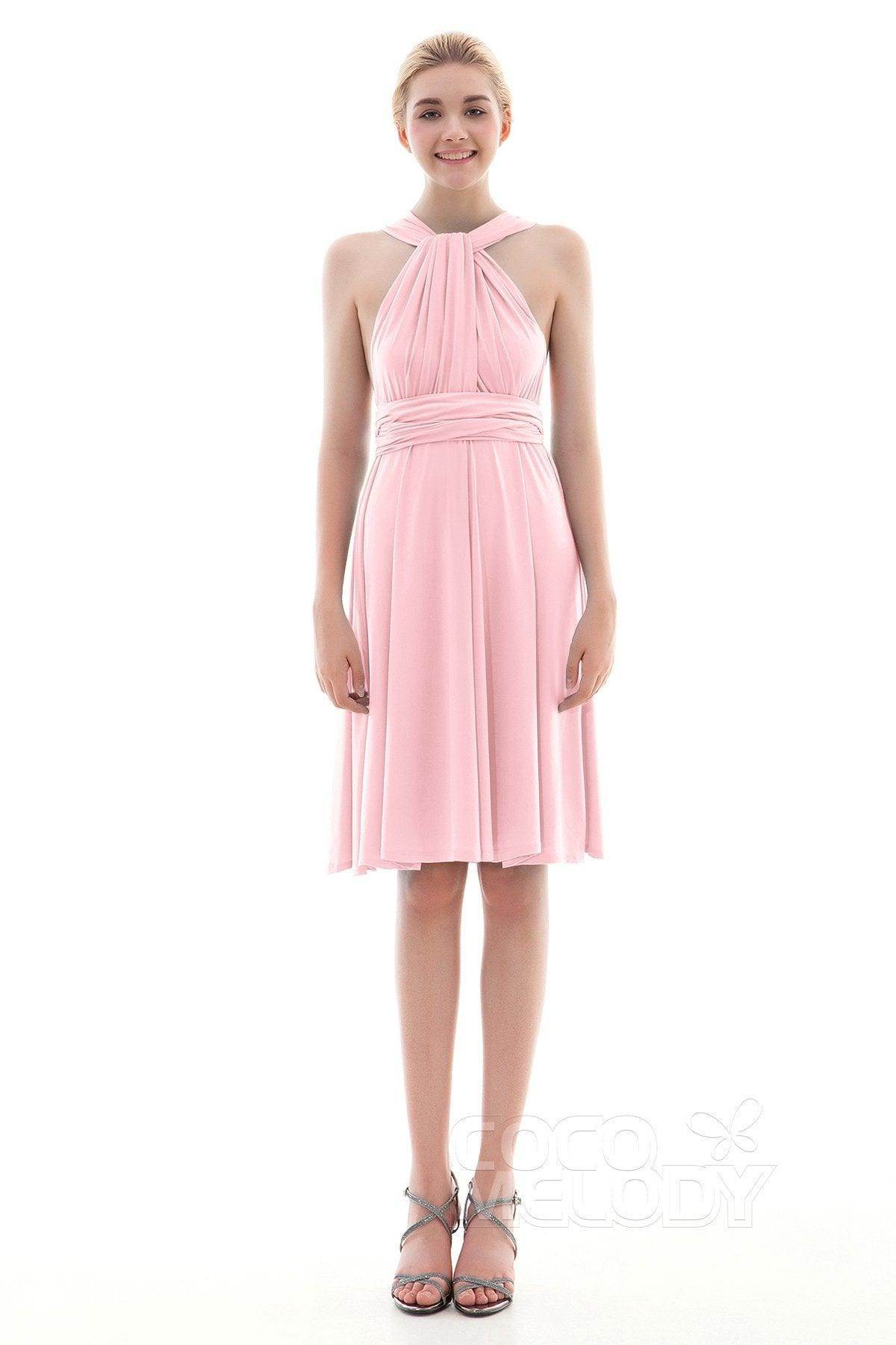 Sheath Knee Length Knitted Fabric Bridesmaid Dress COEK16002 - COCOMELODY