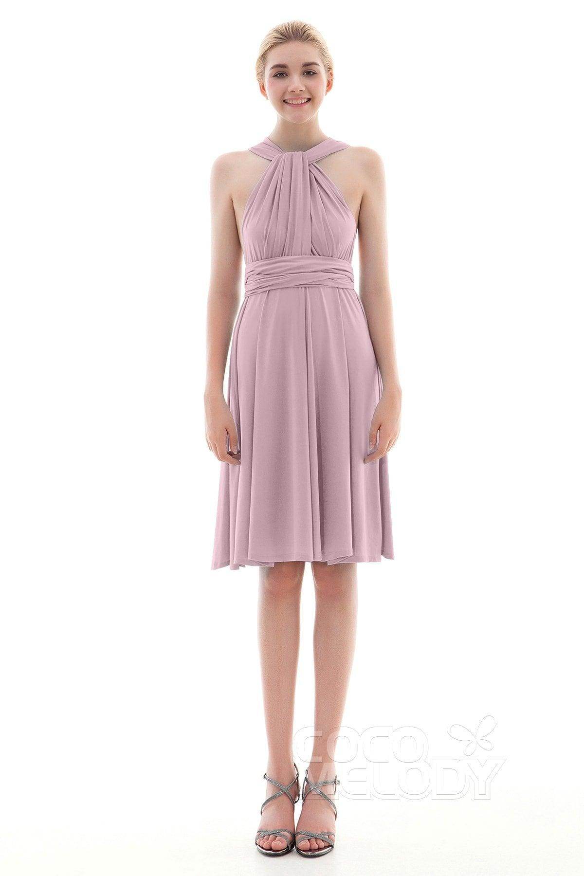 Sheath Knee Length Knitted Fabric Bridesmaid Dress COEK16002 - COCOMELODY