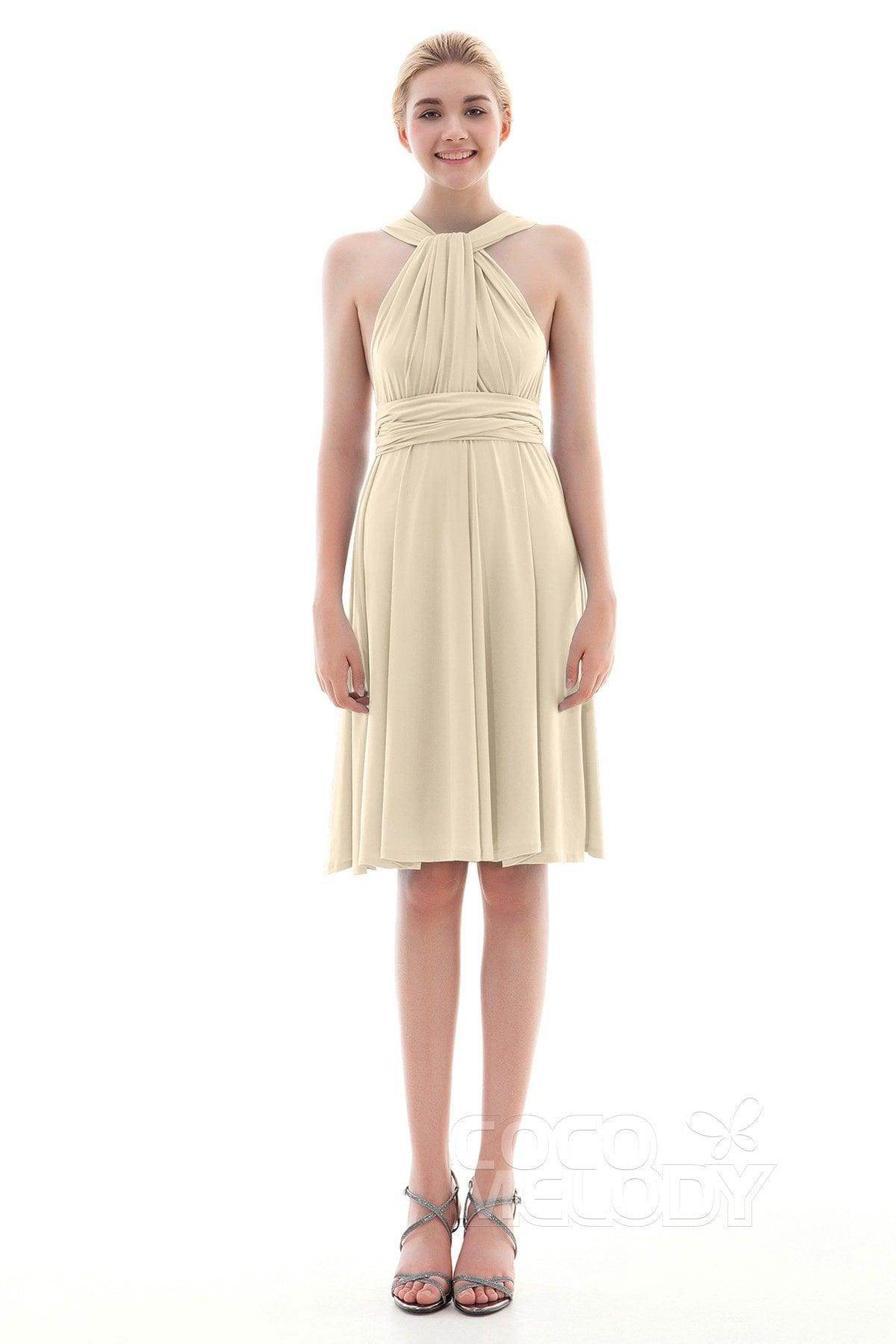 Sheath Knee Length Knitted Fabric Bridesmaid Dress COEK16002 - COCOMELODY