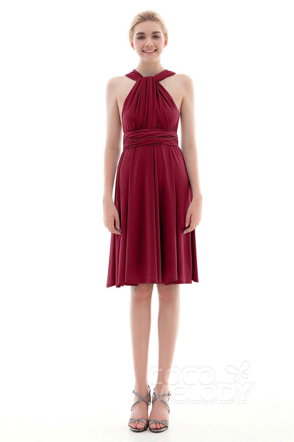 Sheath Knee Length Knitted Fabric Bridesmaid Dress COEK16002 - COCOMELODY