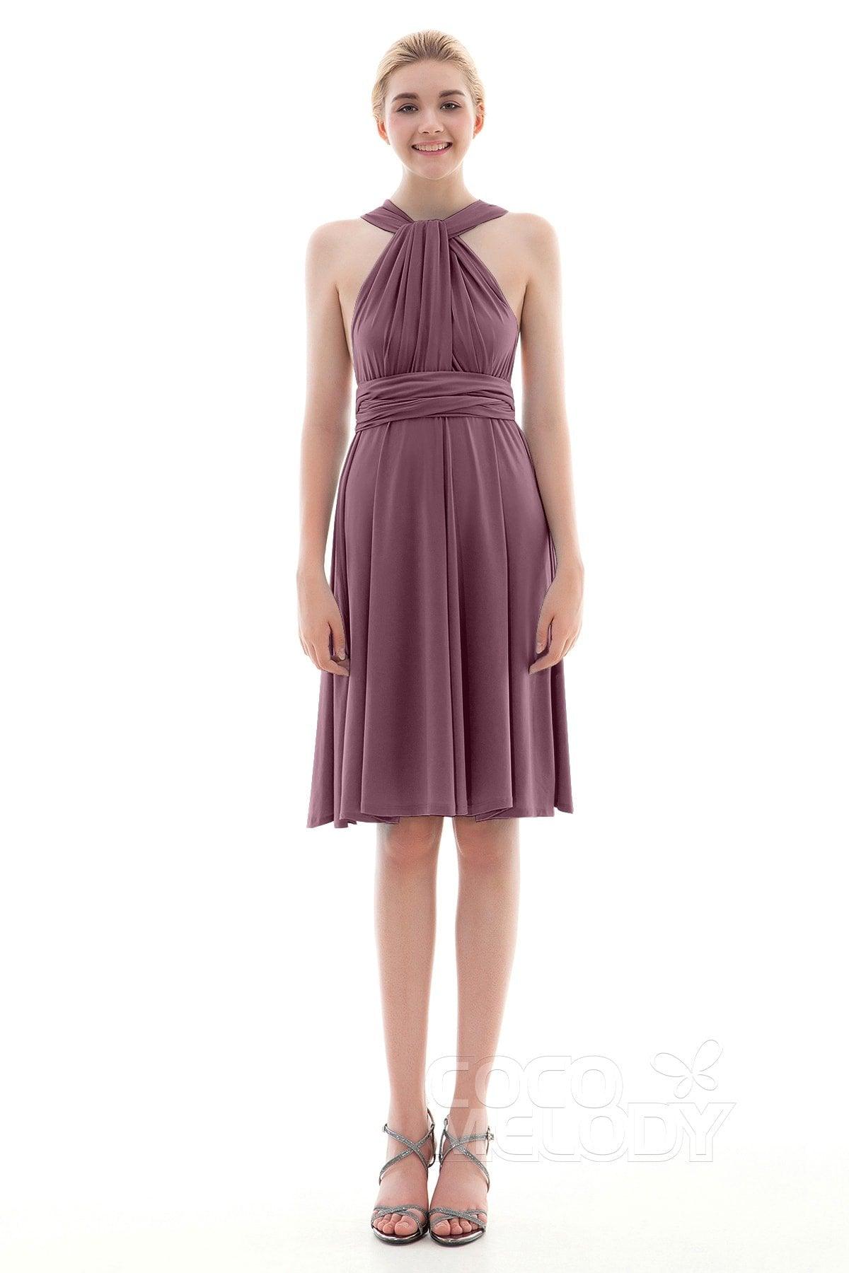 Sheath Knee Length Knitted Fabric Bridesmaid Dress COEK16002 - COCOMELODY