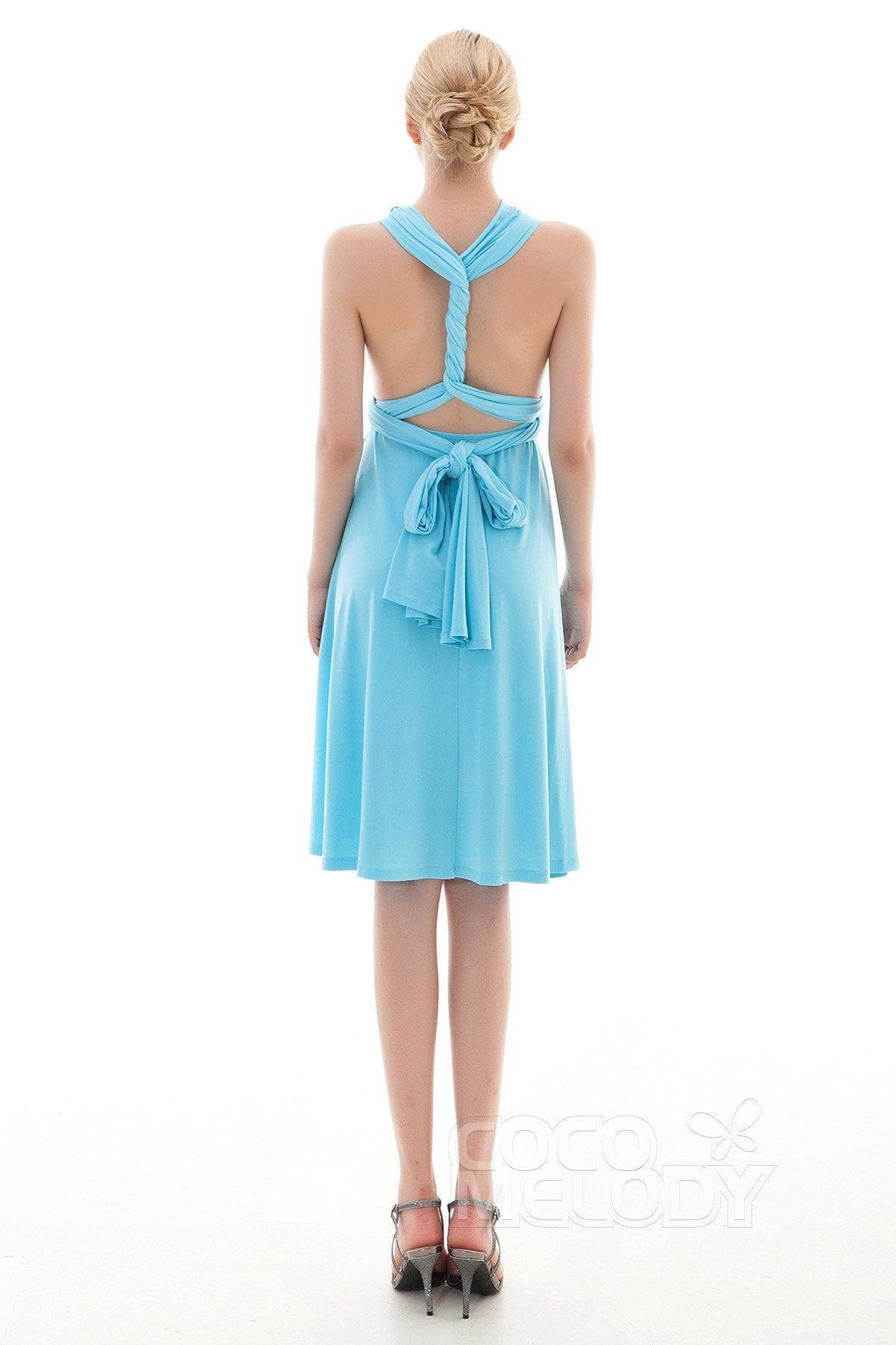 Sheath Knee Length Knitted Fabric Bridesmaid Dress COEK16002 - COCOMELODY