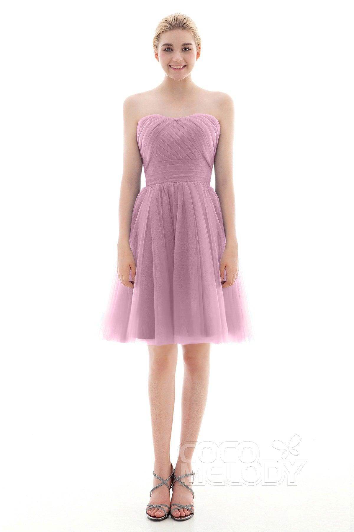A-Line Short-Mini Tulle Bridesmaid Dress COLM16001 - COCOMELODY