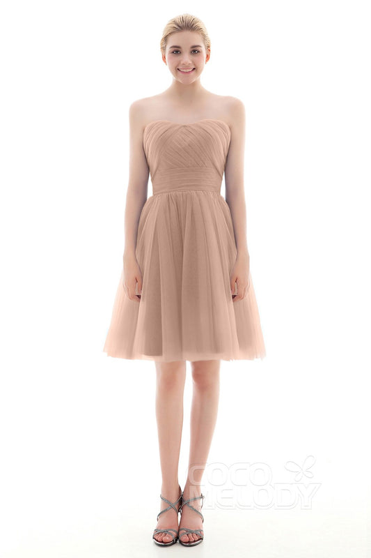 A-Line Short-Mini Tulle Bridesmaid Dress COLM16001
