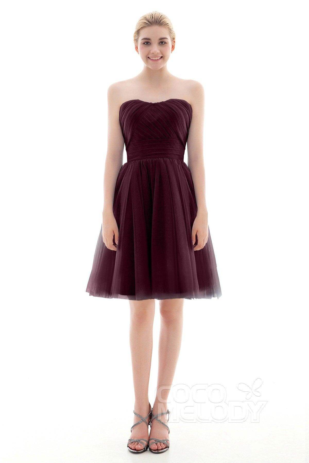 A-Line Short-Mini Tulle Bridesmaid Dress COLM16001 - COCOMELODY