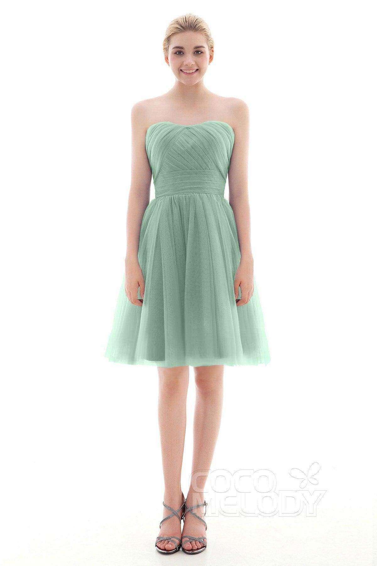 A-Line Short-Mini Tulle Bridesmaid Dress COLM16001 - COCOMELODY