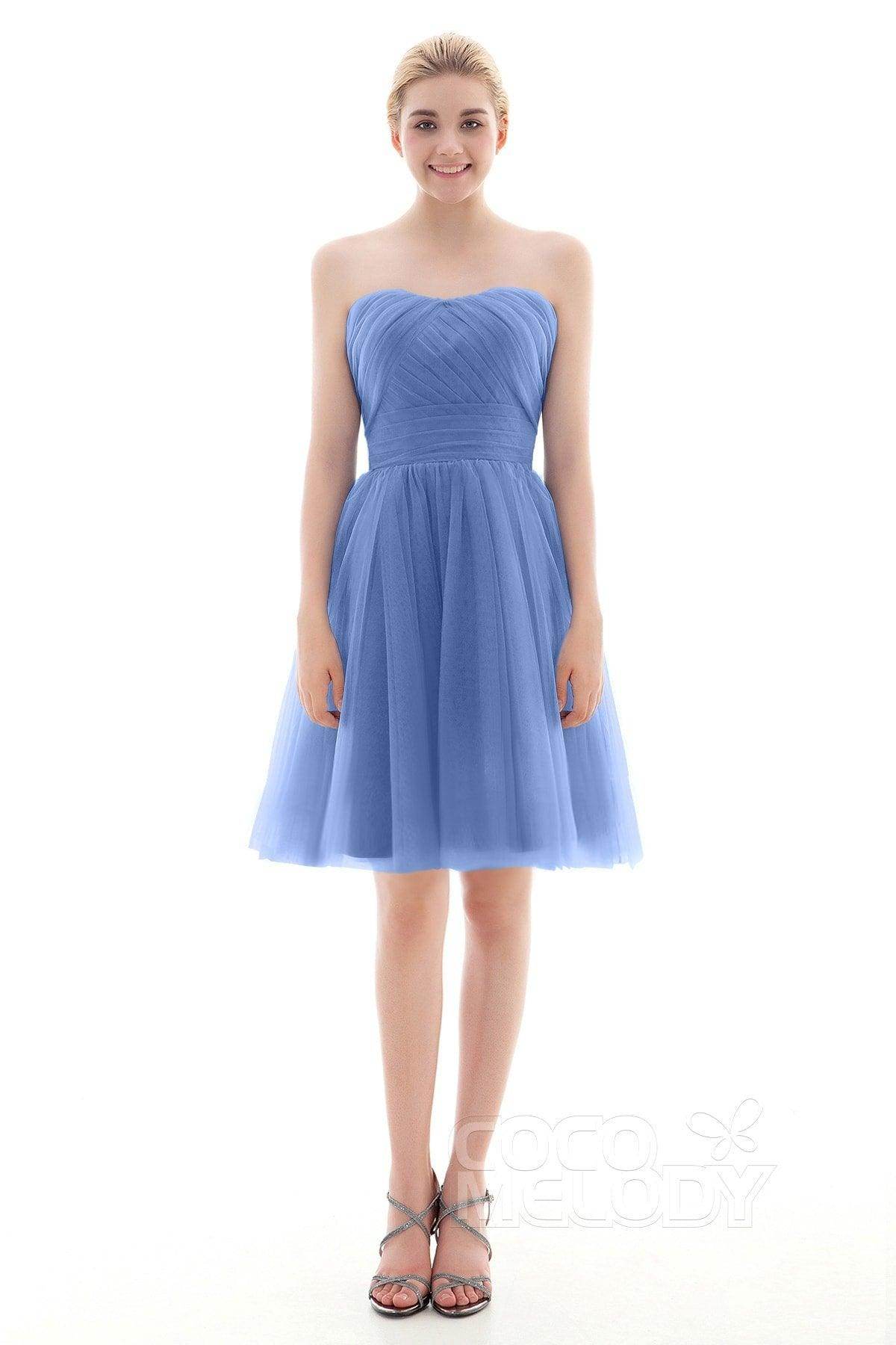 A-Line Short-Mini Tulle Bridesmaid Dress COLM16001 - COCOMELODY