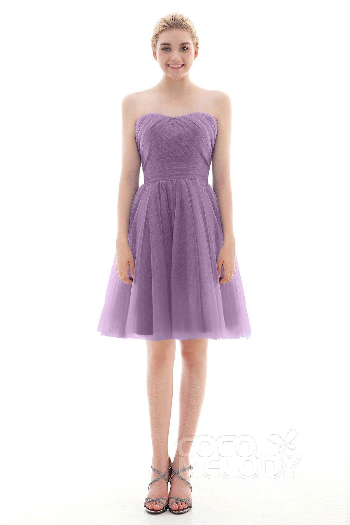 A-Line Short-Mini Tulle Bridesmaid Dress COLM16001 - COCOMELODY