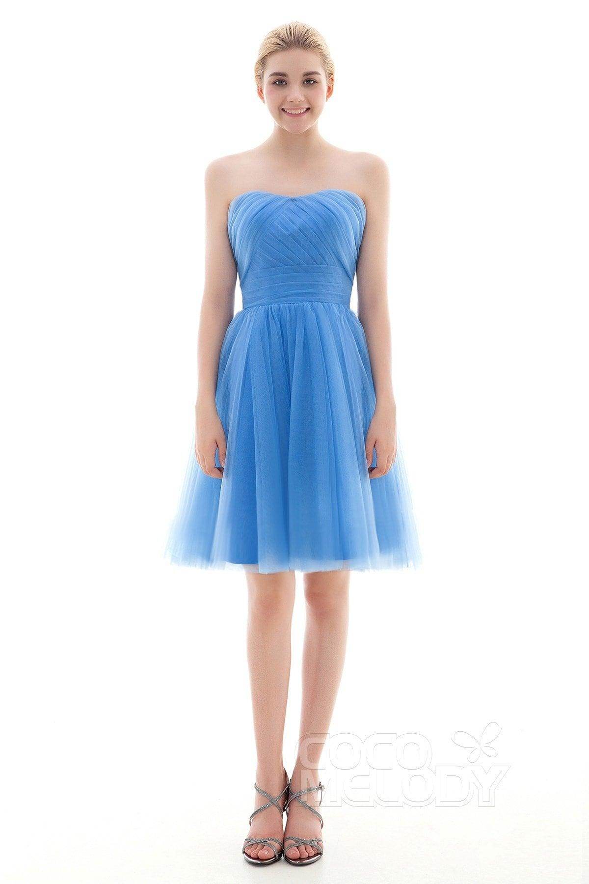 A-Line Short-Mini Tulle Bridesmaid Dress COLM16001 - COCOMELODY
