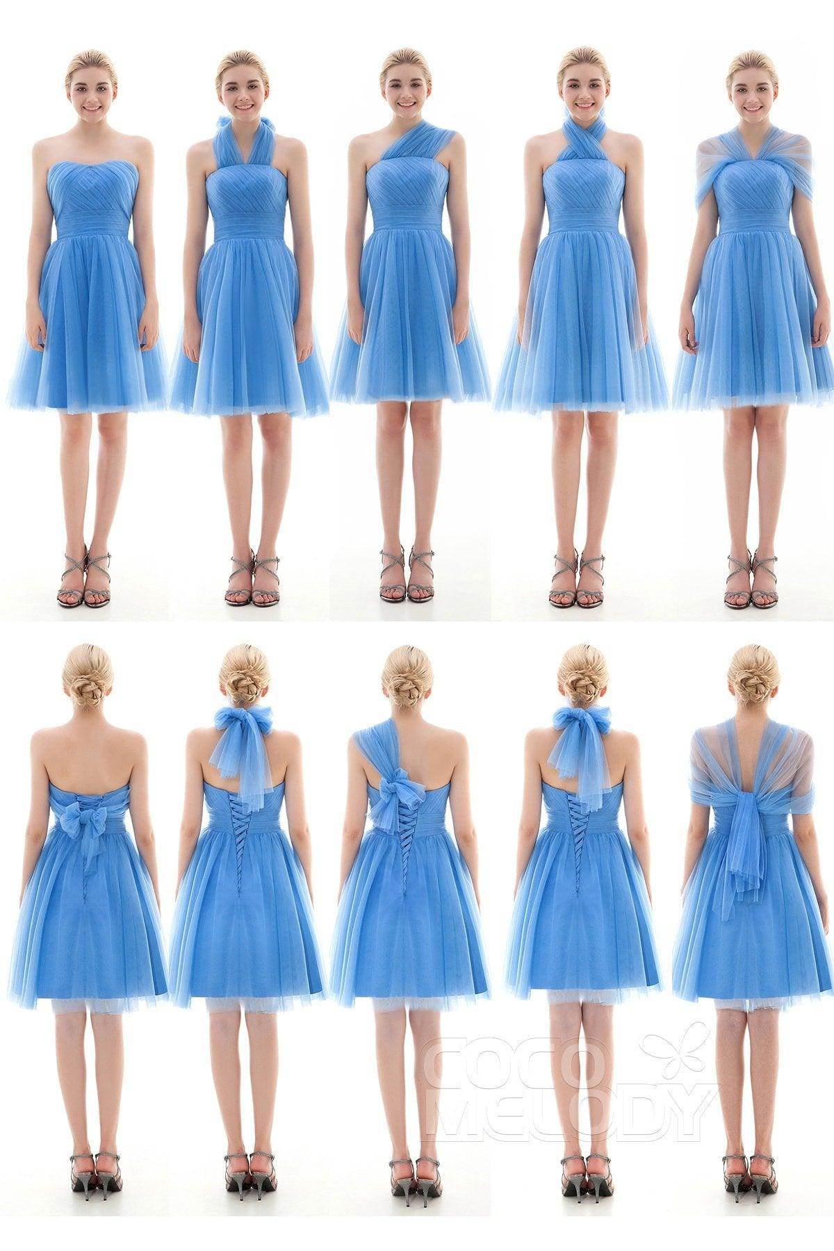 A-Line Short-Mini Tulle Bridesmaid Dress COLM16001 - COCOMELODY