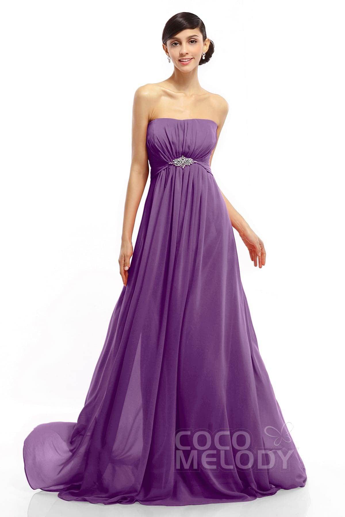 A-Line Sweep-Brush Train Chiffon Dresses COLT14008 - COCOMELODY
