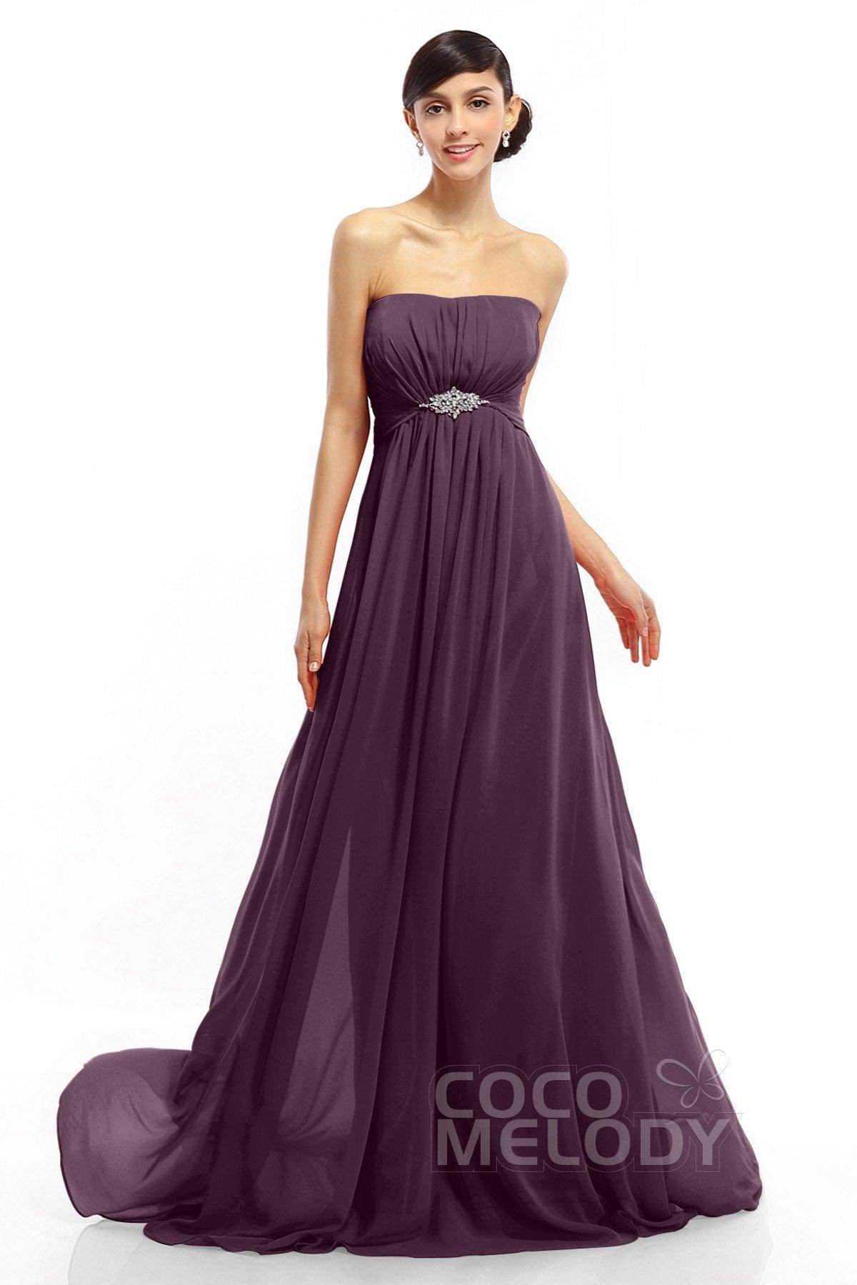 A-Line Sweep-Brush Train Chiffon Dresses COLT14008 - COCOMELODY