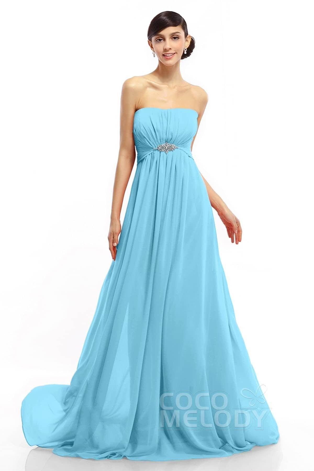A-Line Sweep-Brush Train Chiffon Dresses COLT14008 - COCOMELODY