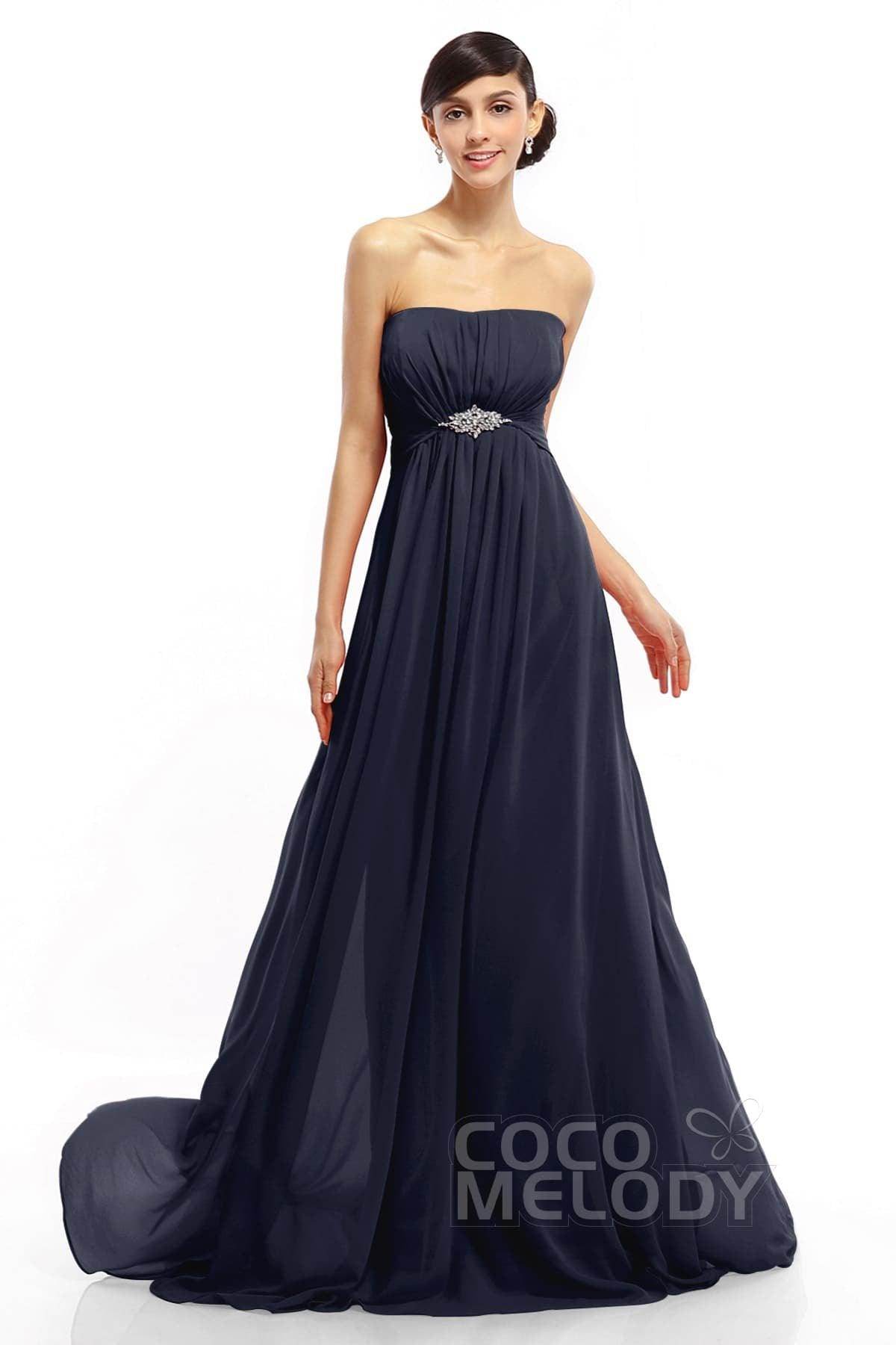 A-Line Sweep-Brush Train Chiffon Dresses COLT14008 - COCOMELODY