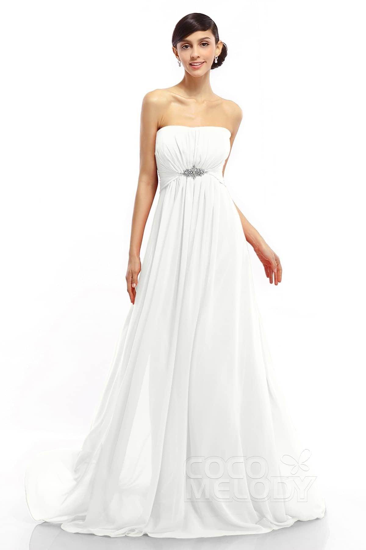 A-Line Sweep-Brush Train Chiffon Dresses COLT14008 - COCOMELODY