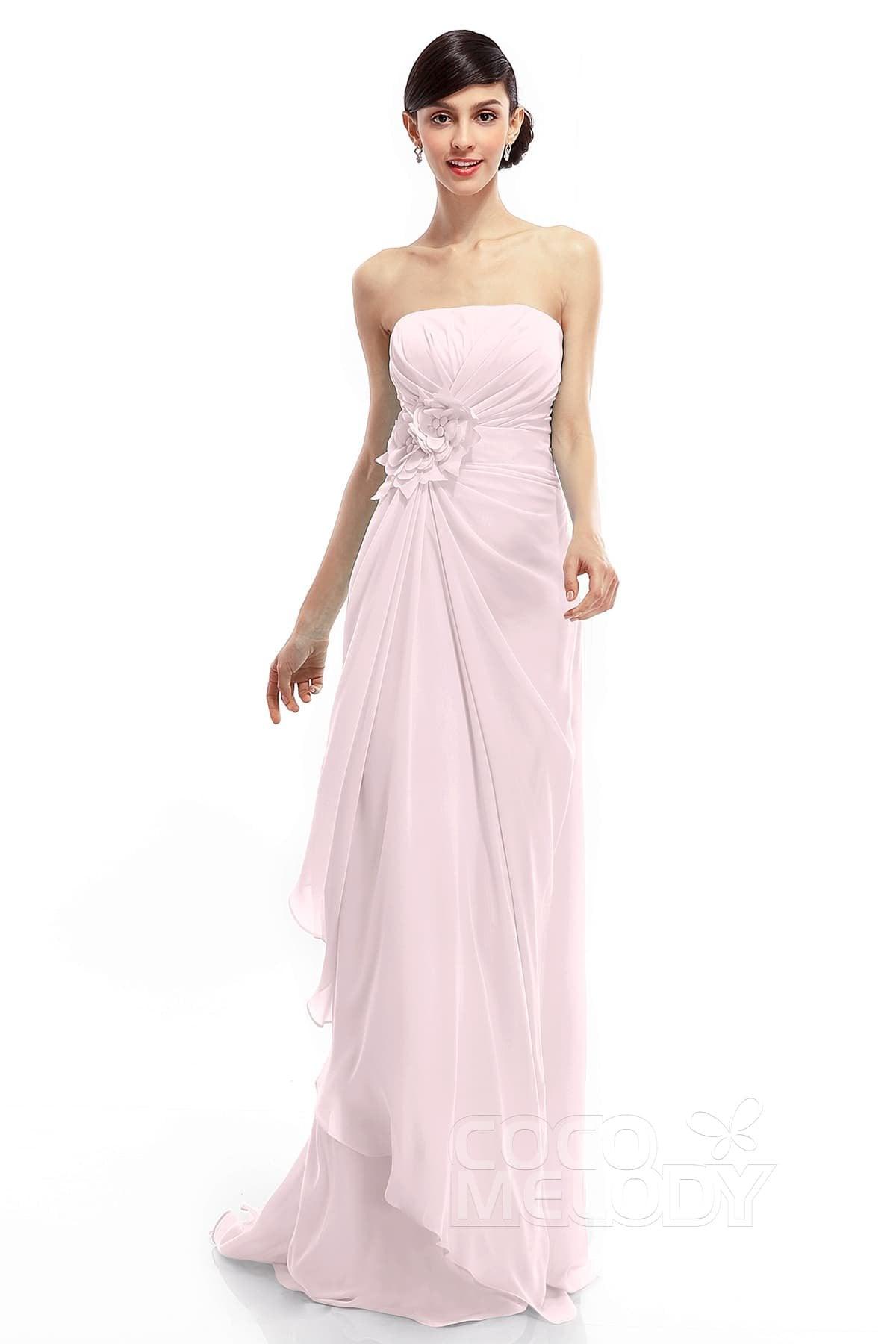 COCOMELODY Sheath Sweep Train Chiffon Bridesmaid Dresses COLT1400B 