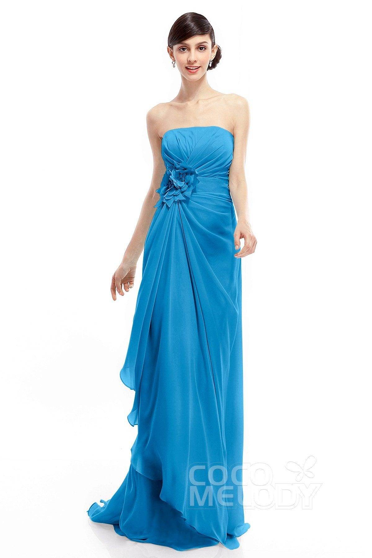 Sheath Sweep Train Chiffon Bridesmaid Dresses COLT1400B - COCOMELODY