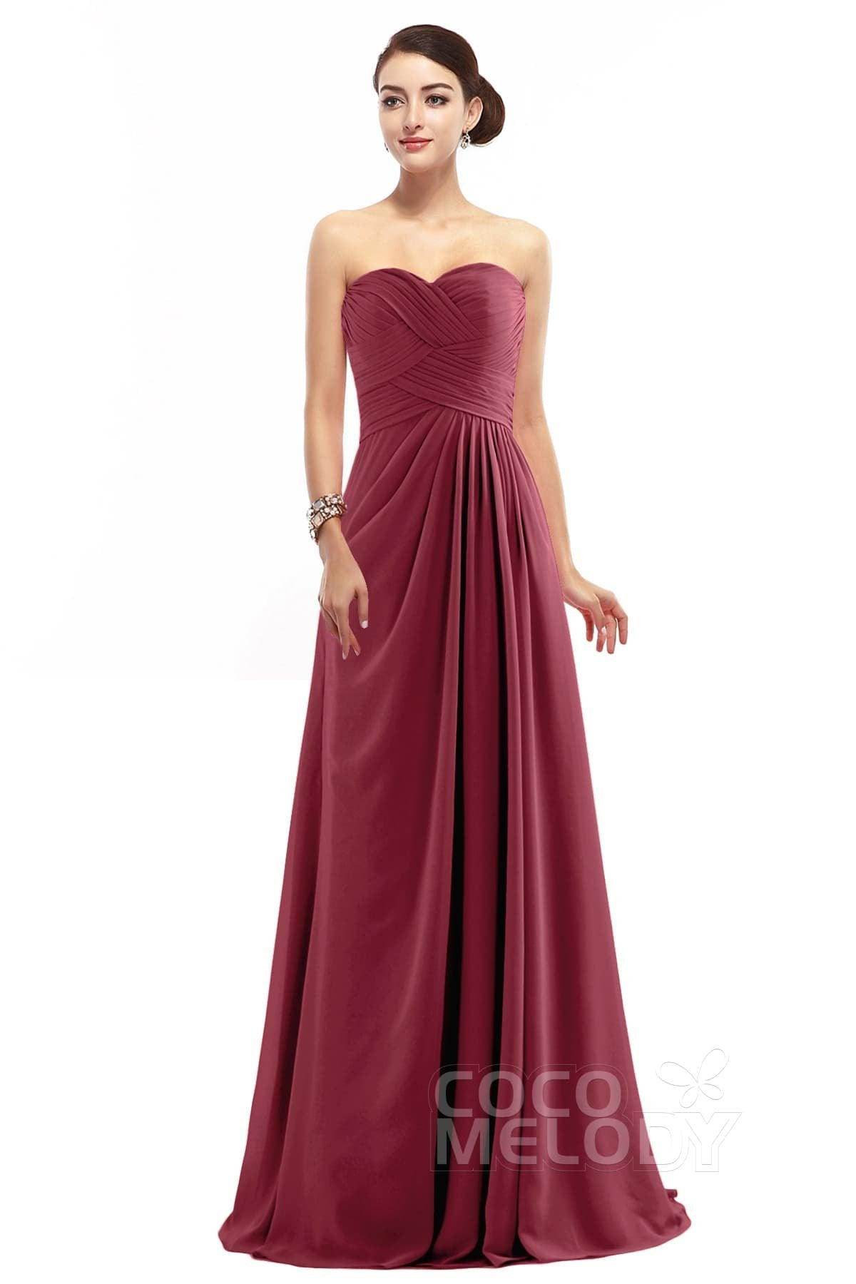 Sheath Floor Length Chiffon Bridesmaid Dress COZF1401D - COCOMELODY