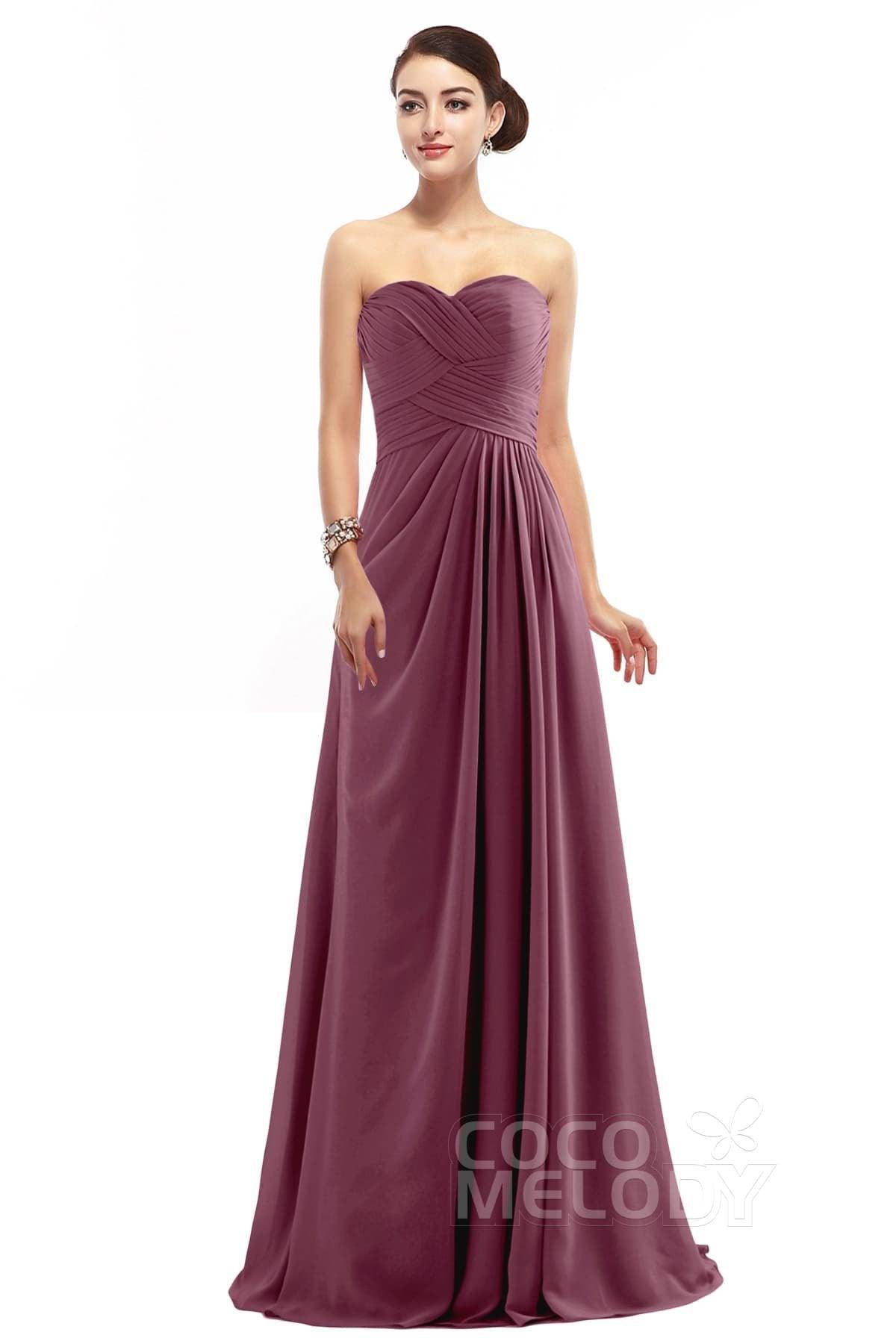 Sheath Floor Length Chiffon Bridesmaid Dress COZF1401D - COCOMELODY