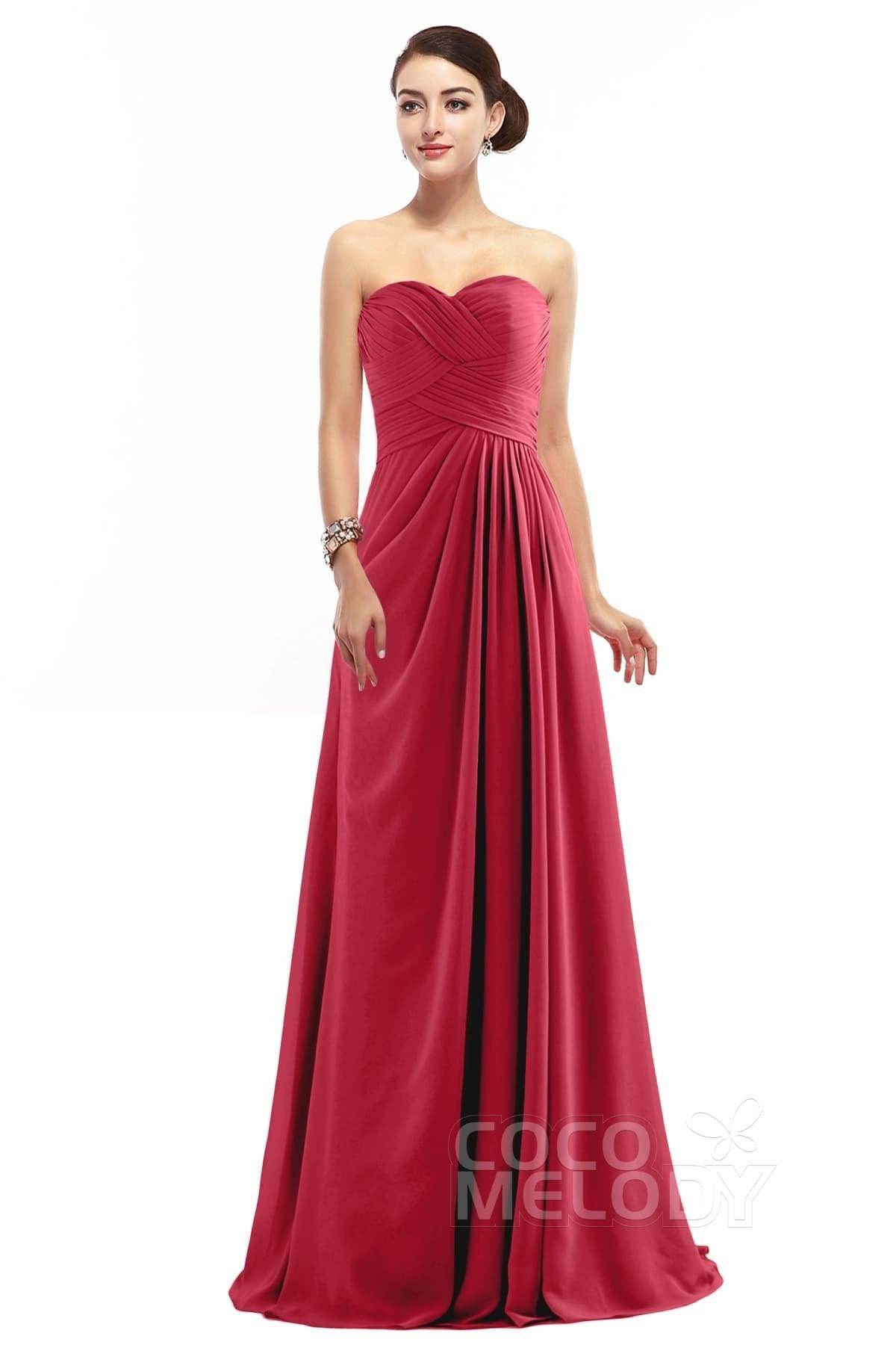 Sheath Floor Length Chiffon Bridesmaid Dress COZF1401D - COCOMELODY
