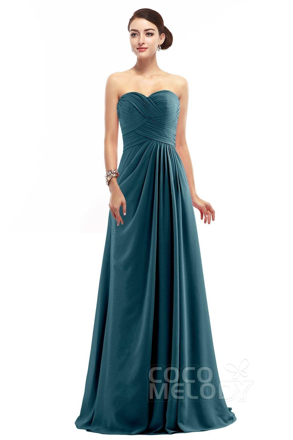 Sheath Floor Length Chiffon Bridesmaid Dress COZF1401D - COCOMELODY