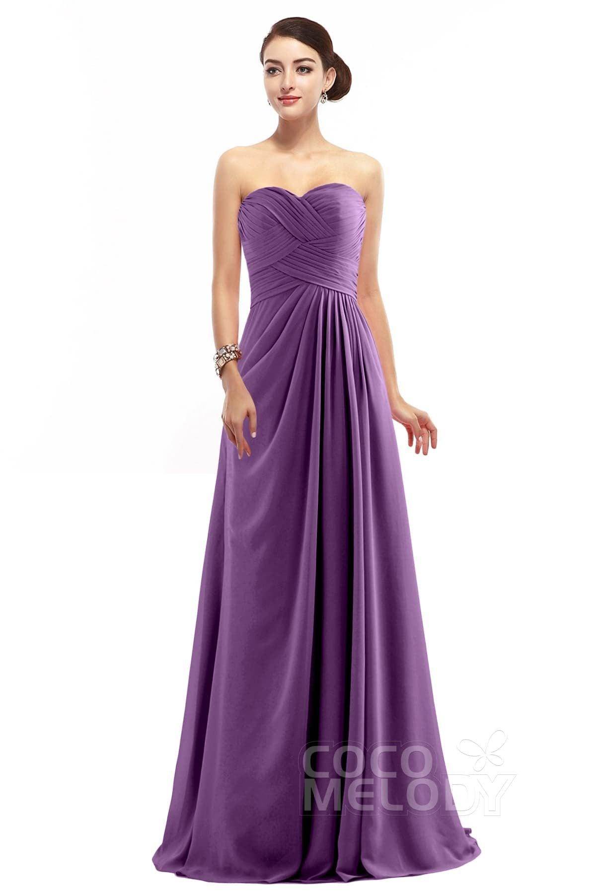 Sheath Floor Length Chiffon Bridesmaid Dress COZF1401D - COCOMELODY