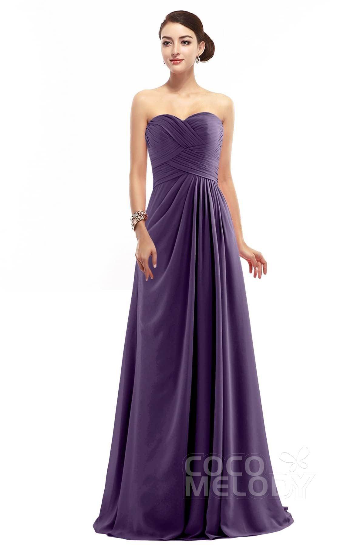 Sheath Floor Length Chiffon Bridesmaid Dress COZF1401D - COCOMELODY