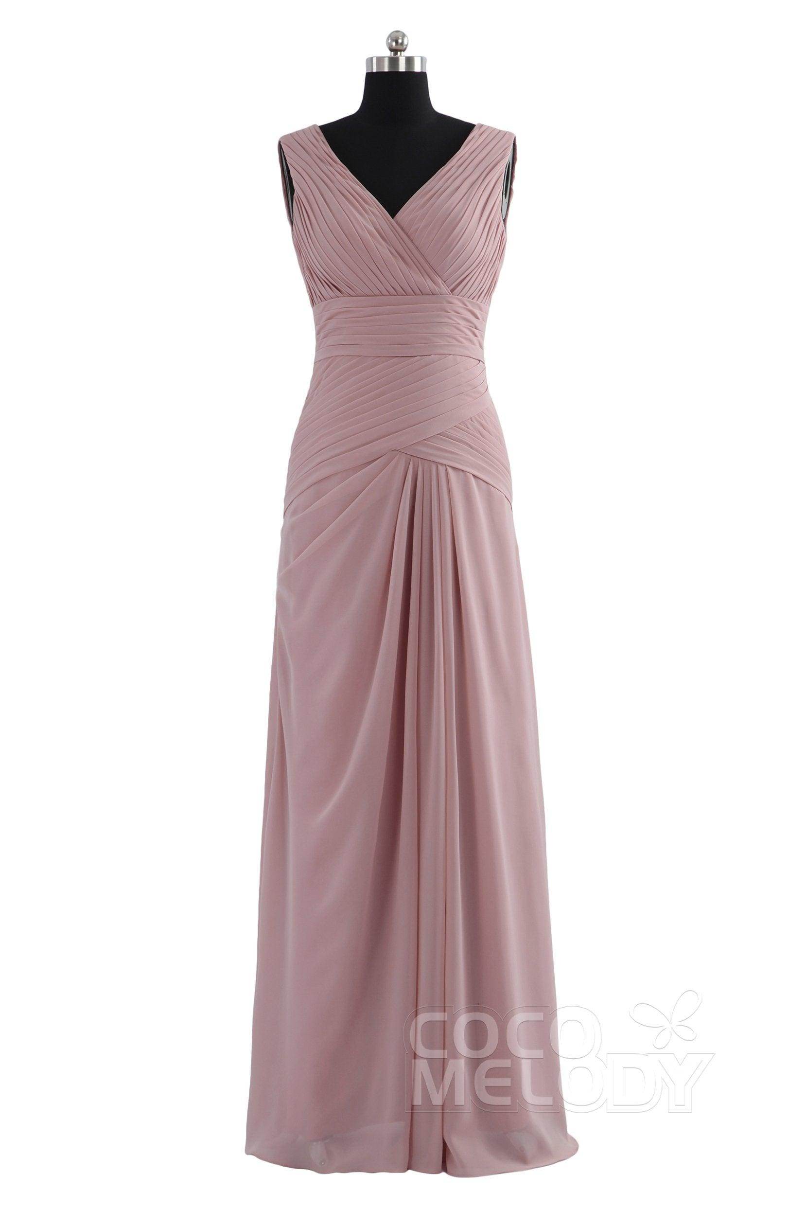 Sheath Floor Length Chiffon Bridesmaid Dress COZF1401E - COCOMELODY