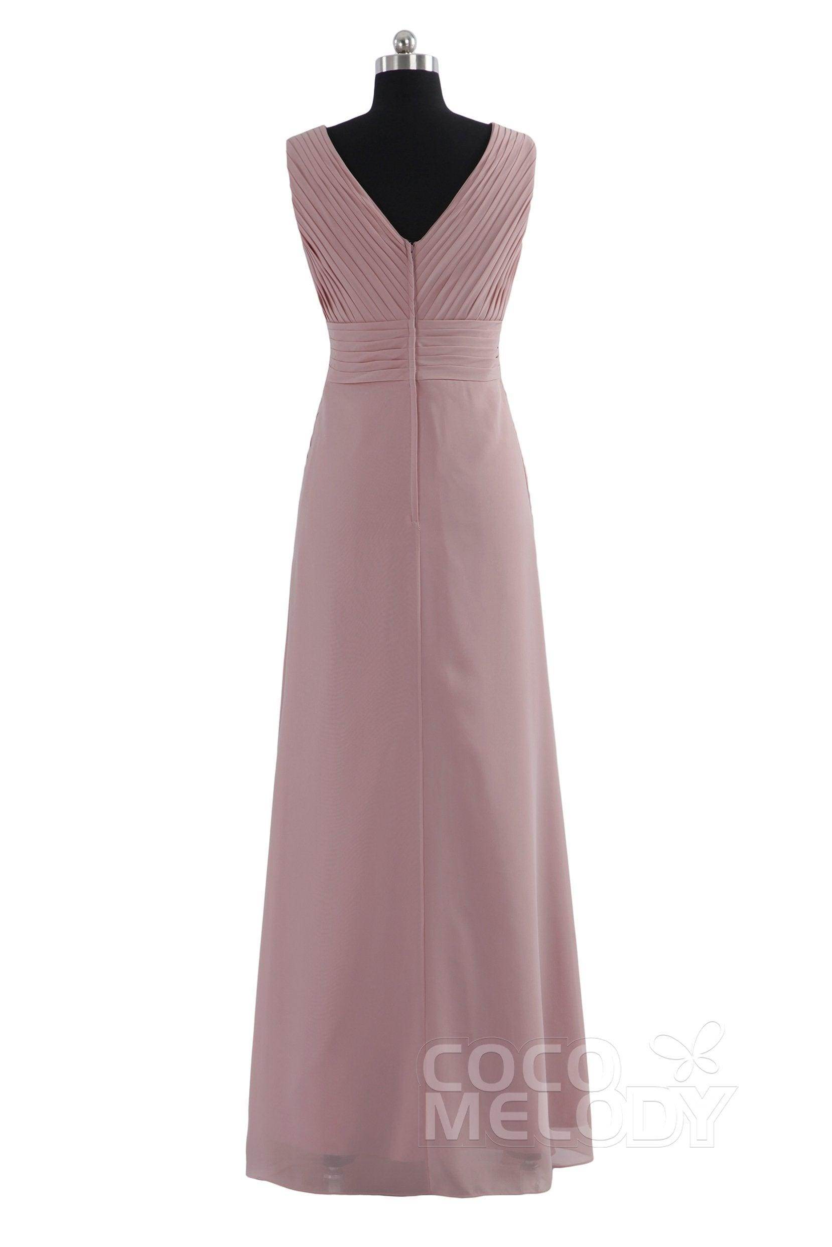 Sheath Floor Length Chiffon Bridesmaid Dress COZF1401E - COCOMELODY