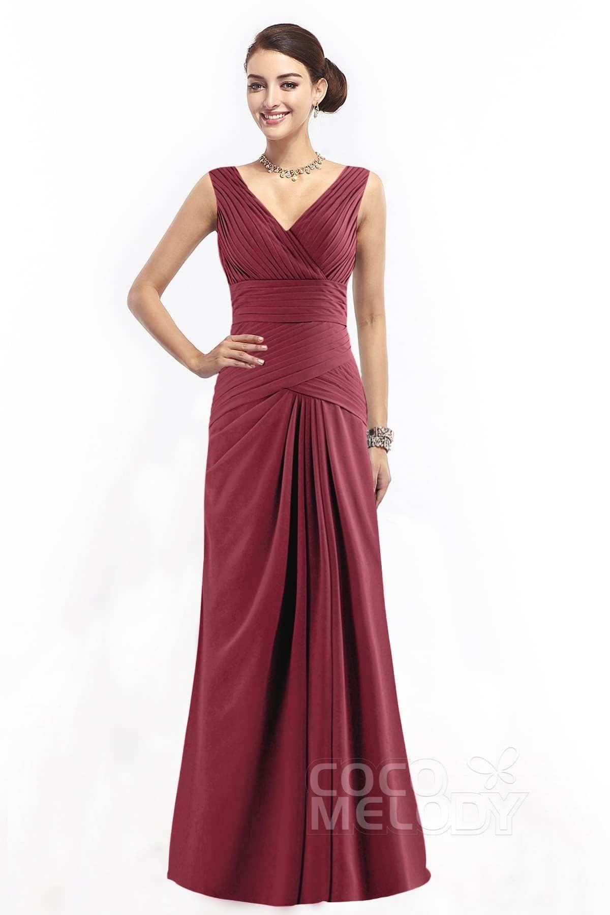 Sheath Floor Length Chiffon Bridesmaid Dress COZF1401E - COCOMELODY