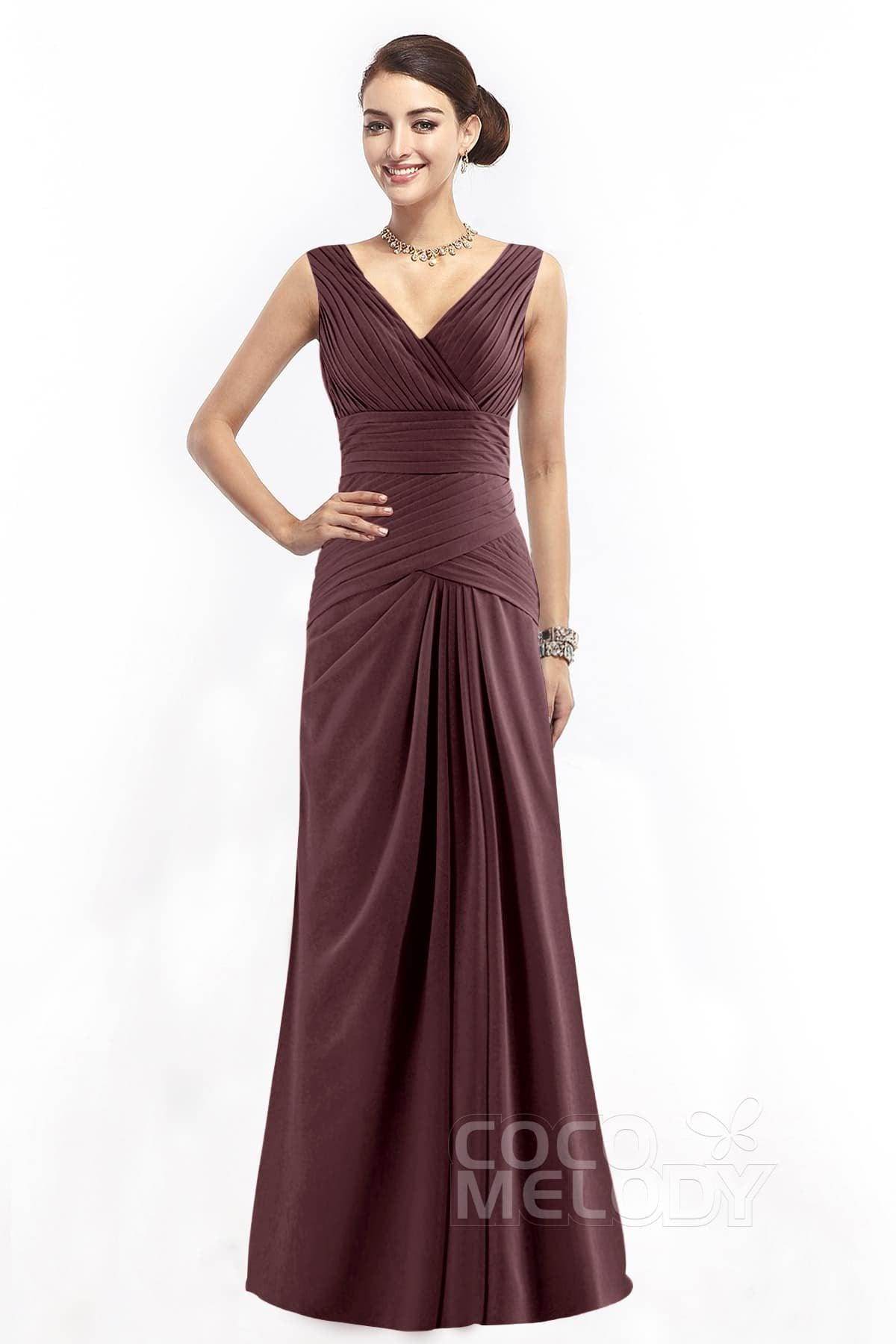 Sheath Floor Length Chiffon Bridesmaid Dress COZF1401E - COCOMELODY